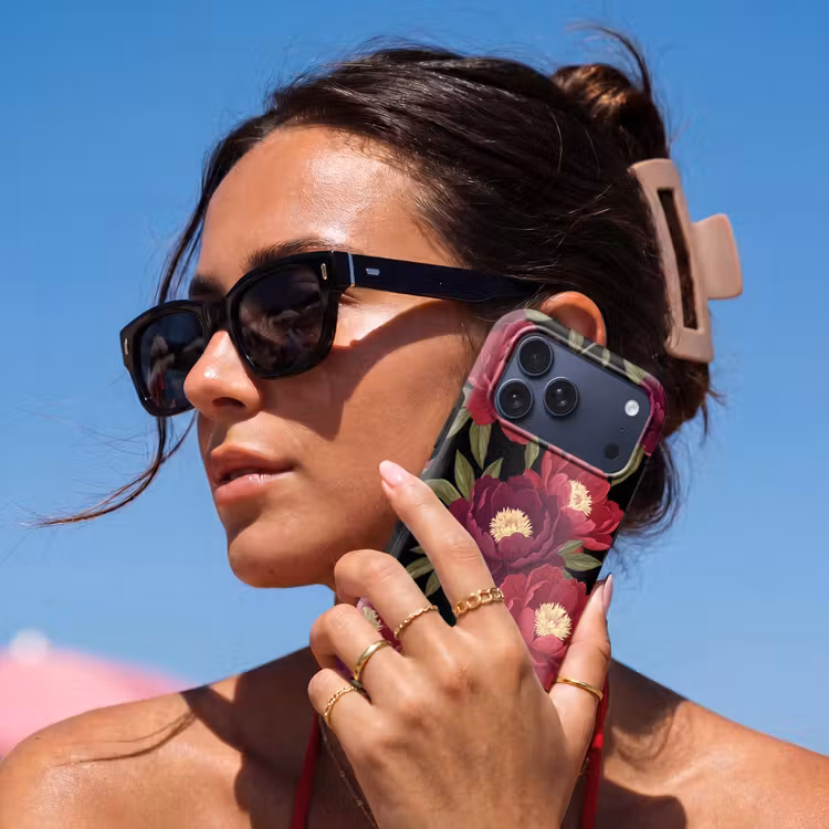 Telefoonhoesje Toughcase - Bloemen - Patroon - Botanisch - Rood - Zwart — 6