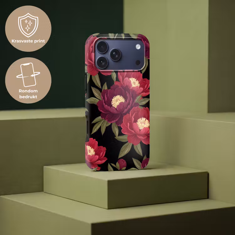 Telefoonhoesje Toughcase - Bloemen - Patroon - Botanisch - Rood - Zwart — 7