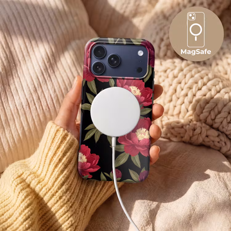 Telefoonhoesje Toughcase - Bloemen - Patroon - Botanisch - Rood - Zwart — 8