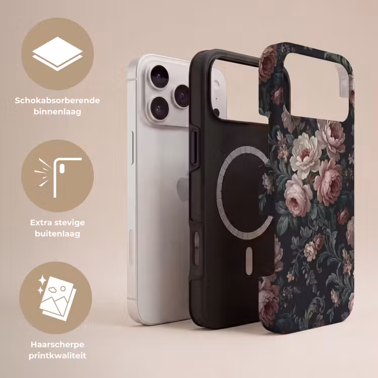 Telefoonhoesje Toughcase - Bloemen - Patroon - Sierlijk - Roze - Donker — 3