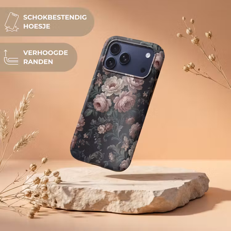 Telefoonhoesje Toughcase - Bloemen - Patroon - Sierlijk - Roze - Donker — 5