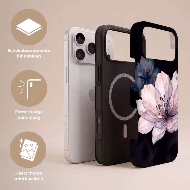 Telefoonhoesje Toughcase - Bloemen - Aquarel - Modern - Roze - Donker — 3