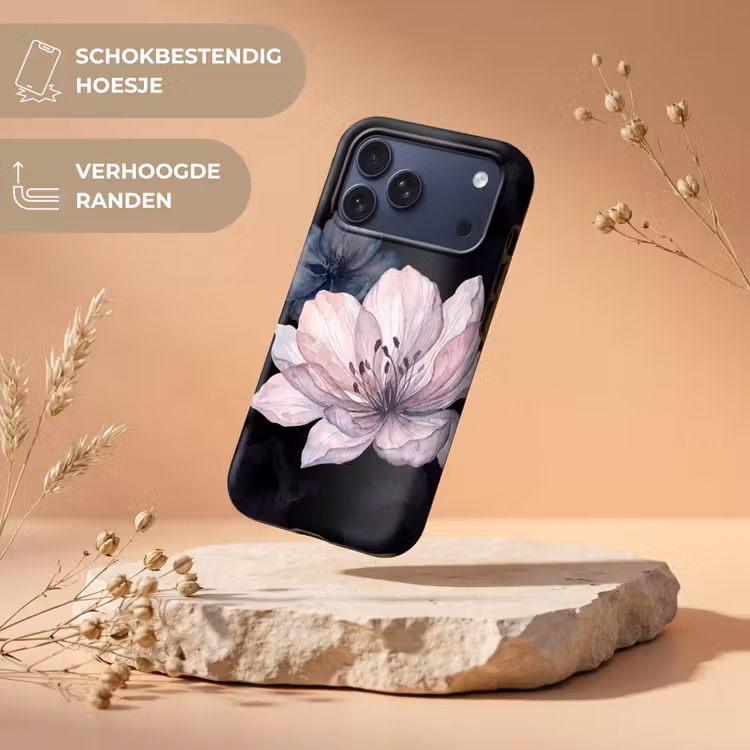 Telefoonhoesje Toughcase - Bloemen - Aquarel - Modern - Roze - Donker — 5