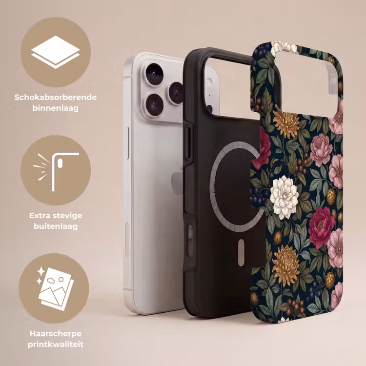 Telefoonhoesje Toughcase - Bloemen - Botanisch - Illustratie - Donker - Vintage — 3