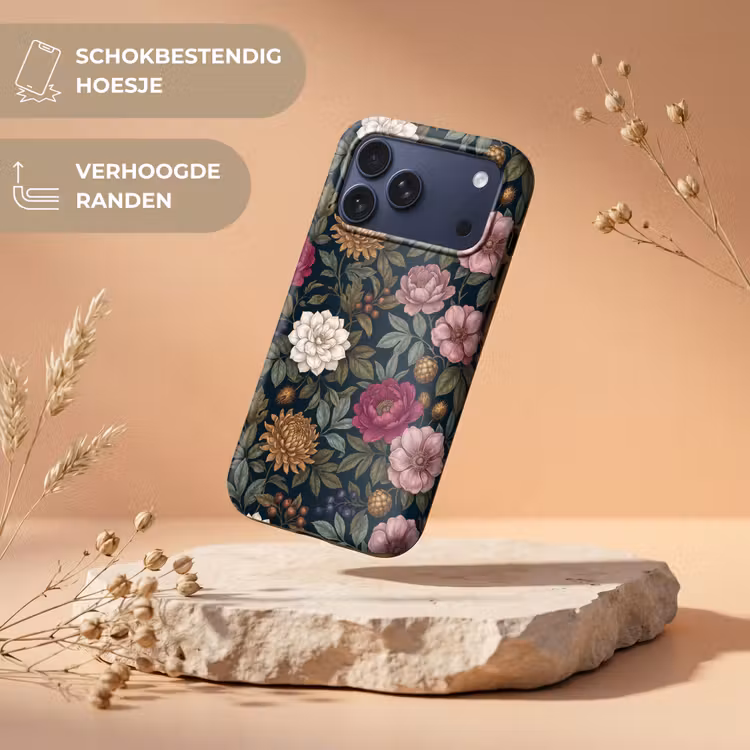 Telefoonhoesje Toughcase - Bloemen - Botanisch - Illustratie - Donker - Vintage — 5
