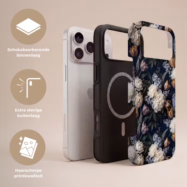 Telefoonhoesje Toughcase - Bloemen - Donker - Elegant - Natuur - Wit — 3
