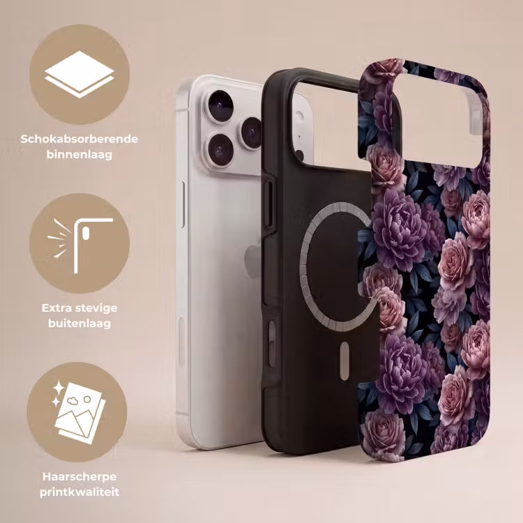 Telefoonhoesje Toughcase - Bloemen - Patroon - Donker - Botanisch - Paars — 3