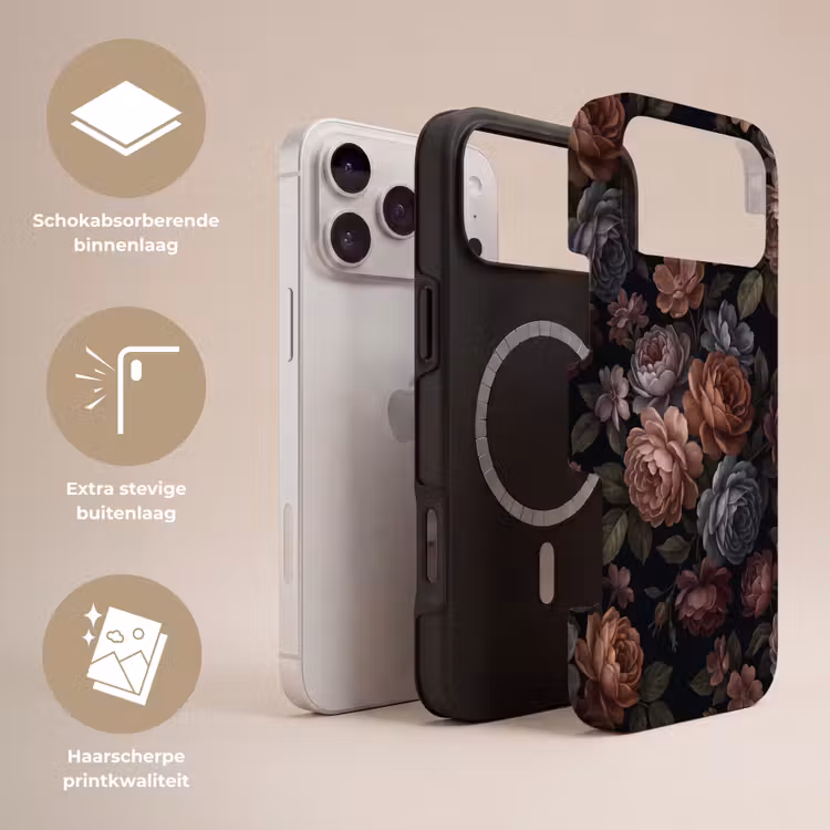 Telefoonhoesje Toughcase - Bloemen - Patroon - Vintage - Donker - Roze — 3