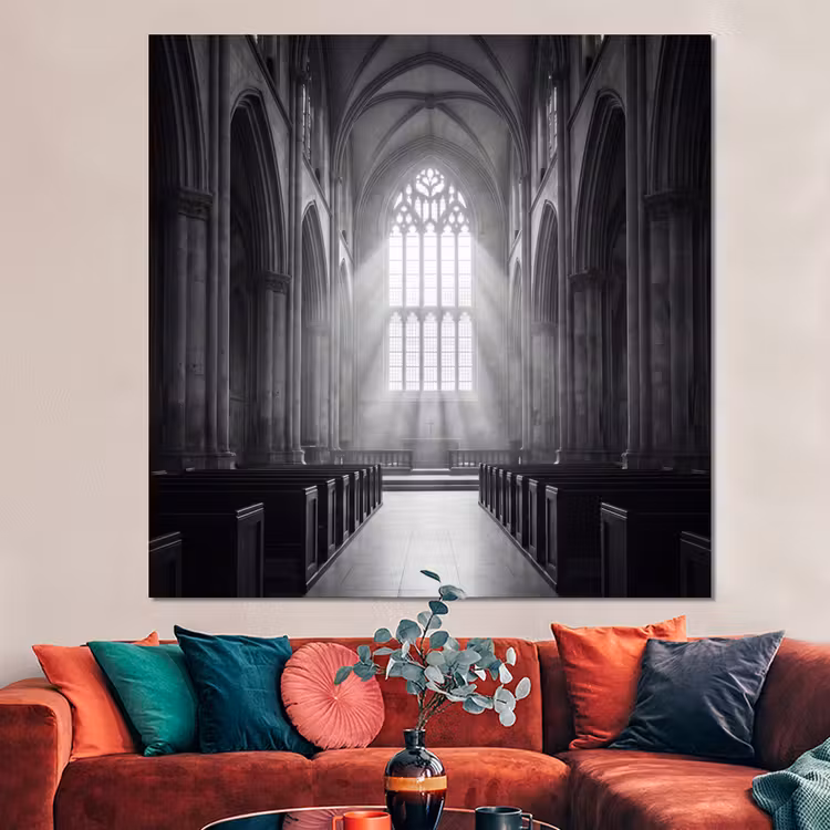 Forex - Kerk - Interieur - Lichtstralen - Architectuur - Klassiek — 3