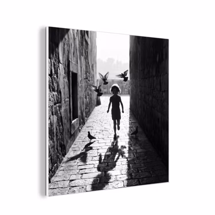 Forex - Kind - Vogel - Straat - Zwart-wit - Spelen — 1