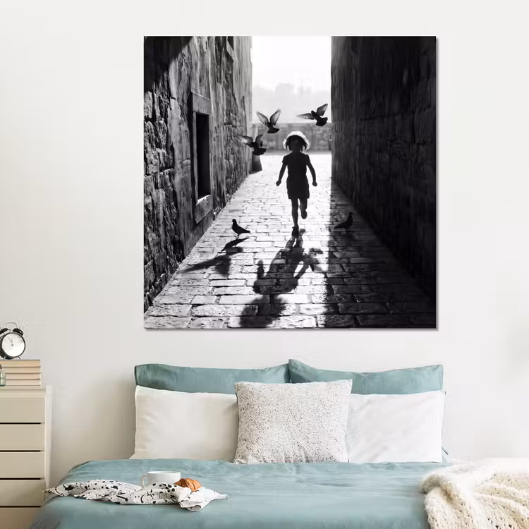 Forex - Kind - Vogel - Straat - Zwart-wit - Spelen — 2