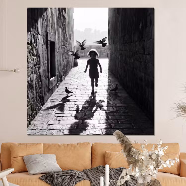 Forex - Kind - Vogel - Straat - Zwart-wit - Spelen — 4
