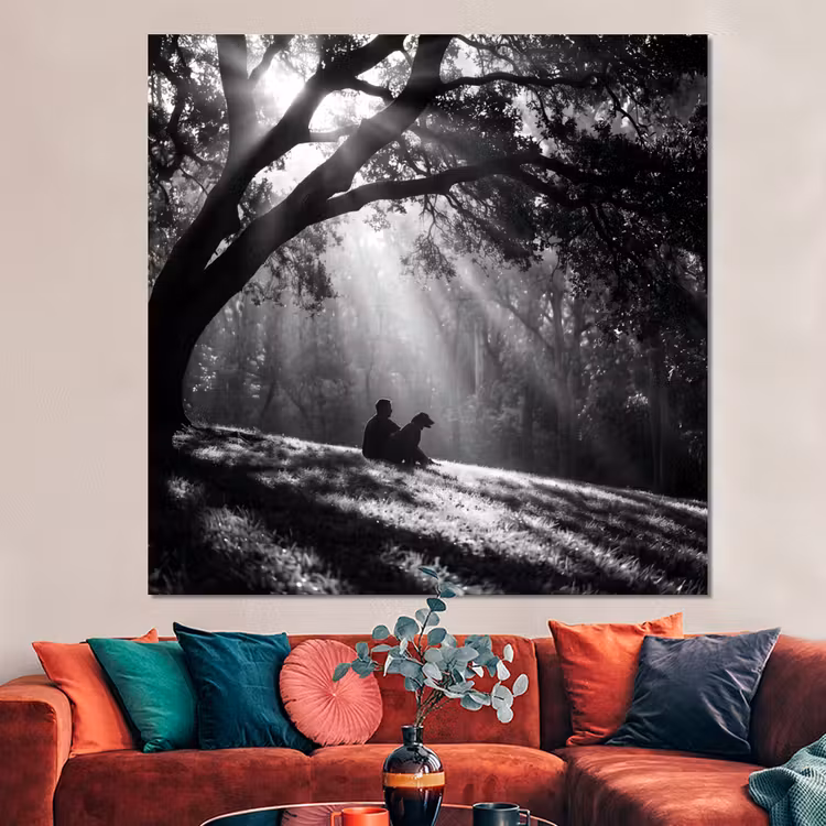 Forex - Mens - Hond - Natuur - Zwart-wit - Silhouet — 3