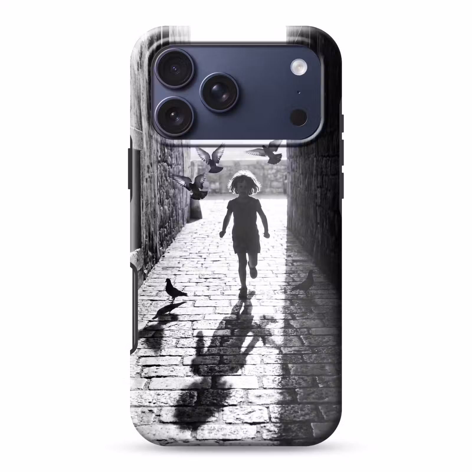 Telefoonhoesje Toughcase - Kind - Vogel - Straat - Zwart-wit - Spelen — 1