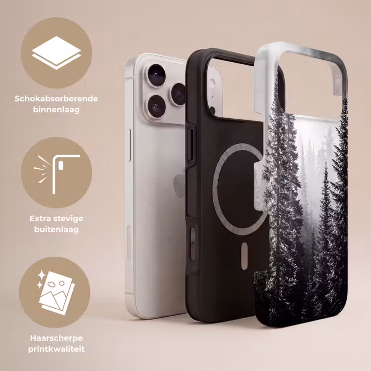 Telefoonhoesje Toughcase - Bos - Mist - Winter - Monochroom - Natuur — 3