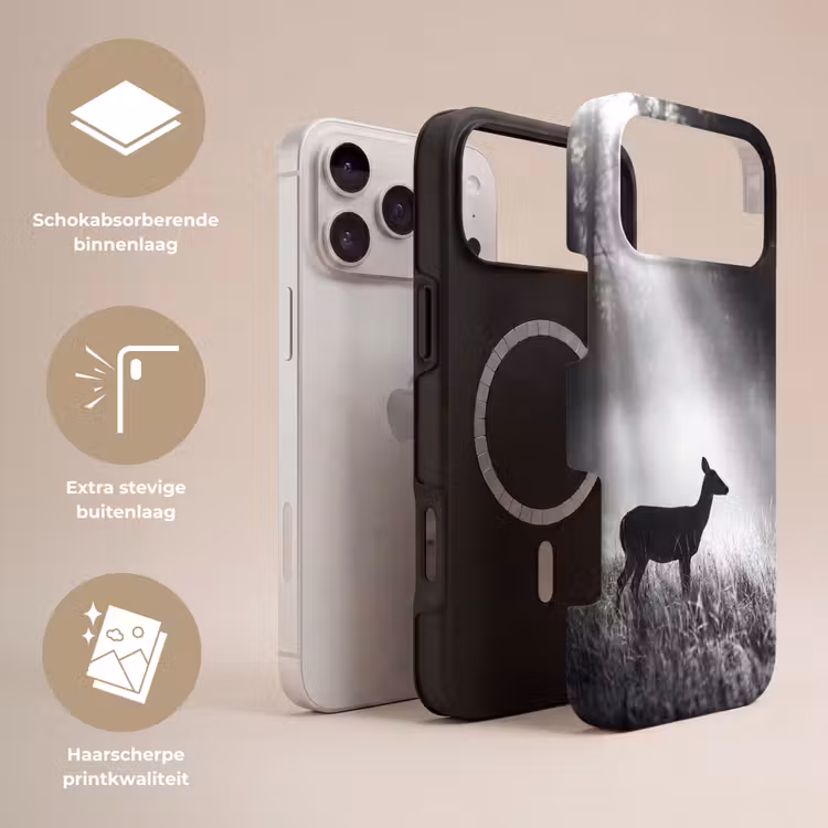 Telefoonhoesje Toughcase - Hert - Bos - Zonnestralen - Zwart-wit - Natuur — 3