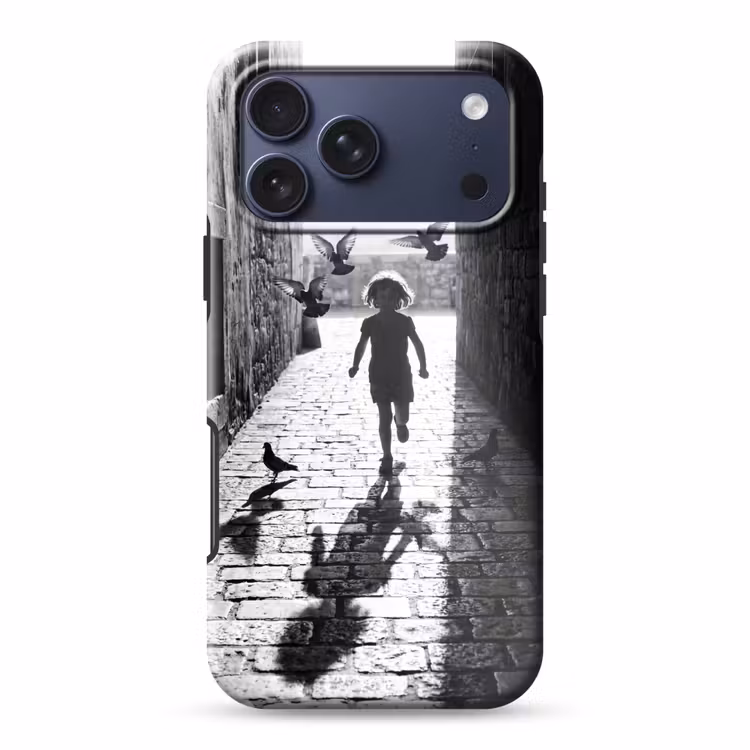 Telefoonhoesje Toughcase - Kind - Vogel - Straat - Zwart-wit - Spelen — 1