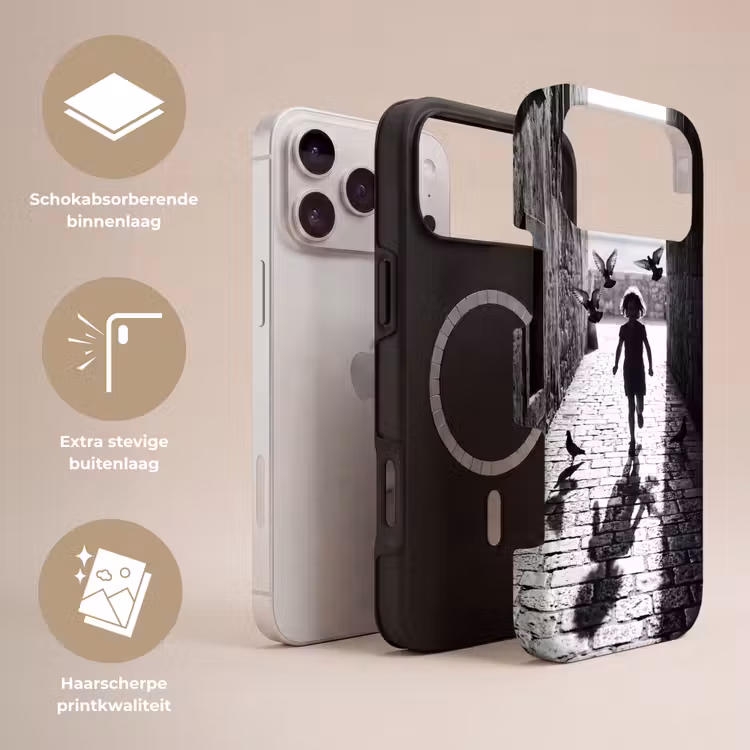 Telefoonhoesje Toughcase - Kind - Vogel - Straat - Zwart-wit - Spelen — 3