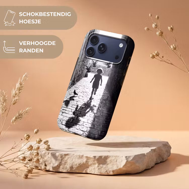 Telefoonhoesje Toughcase - Kind - Vogel - Straat - Zwart-wit - Spelen — 5