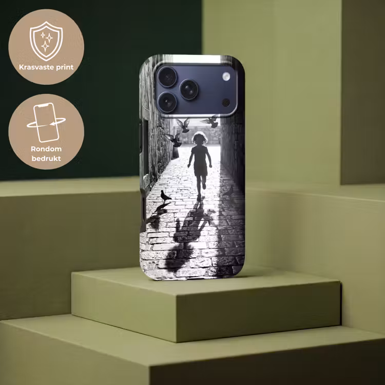 Telefoonhoesje Toughcase - Kind - Vogel - Straat - Zwart-wit - Spelen — 7