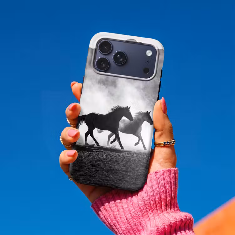 Telefoonhoesje Toughcase - Paard - Ren - Stof - Zwart-wit - Dieren — 2
