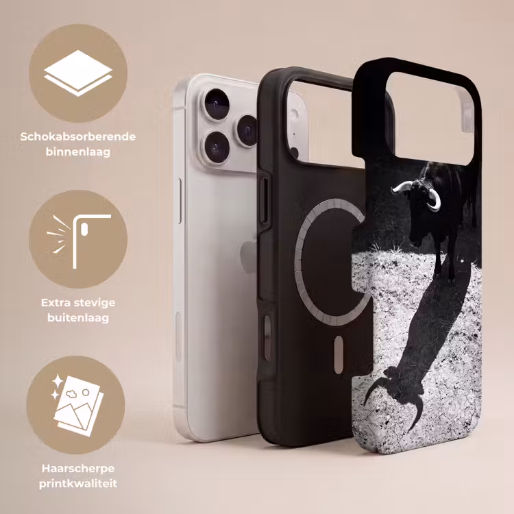 Telefoonhoesje Toughcase - Stier - Schaduw - Dieren - Contrast - Zwart-wit — 3