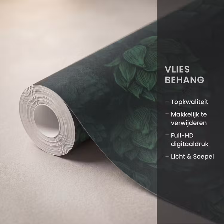 Behang - Donker - Groen - Hopbellen - Botanisch - Illustratie — 3