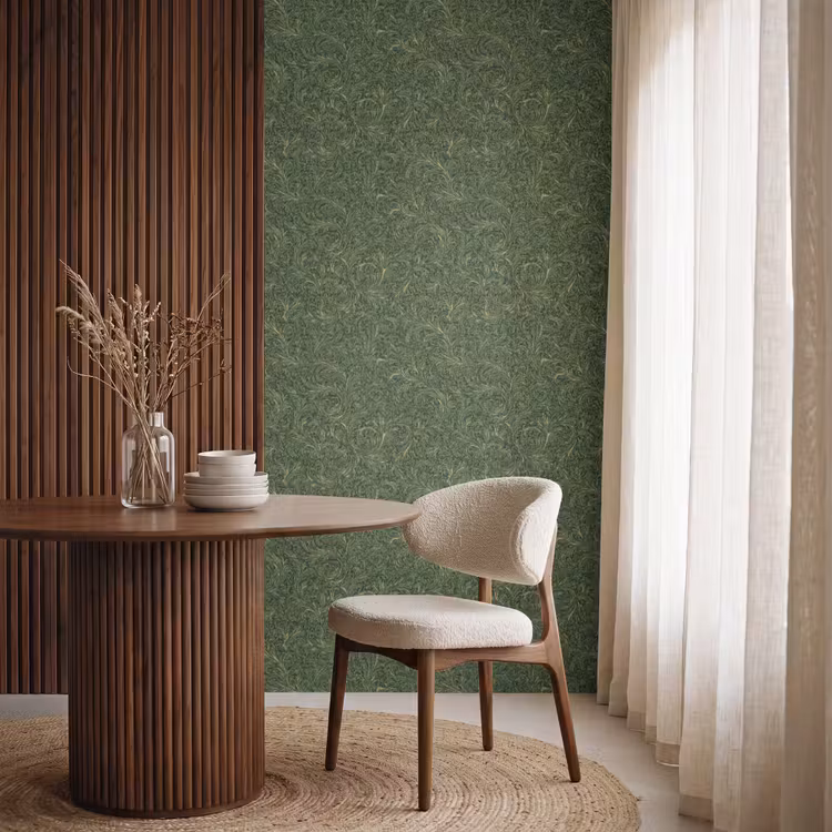 Behang - Donker - Groen - Krullend - Botanisch — 4