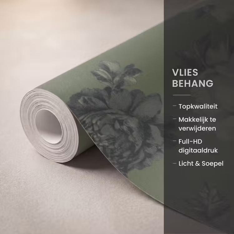 Behang - Klassiek - botanisch - Olijfgroen - Bloemen — 3