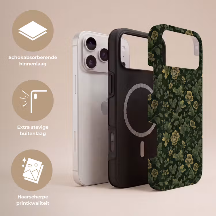 Telefoonhoesje Toughcase - Donker - Groen - Goud - Botanisch — 3