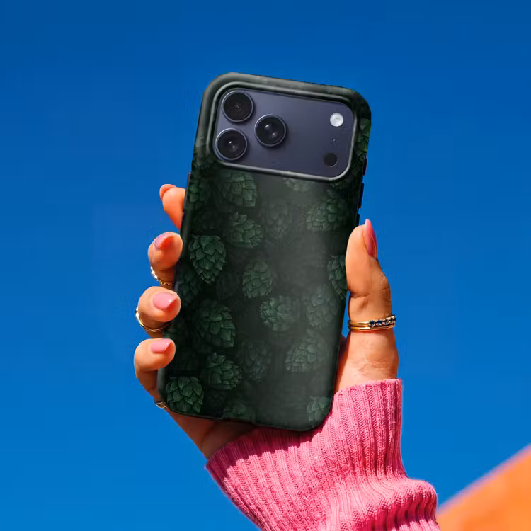 Telefoonhoesje Toughcase - Donker - Groen - Hopbellen - Botanisch - Illustratie — 2