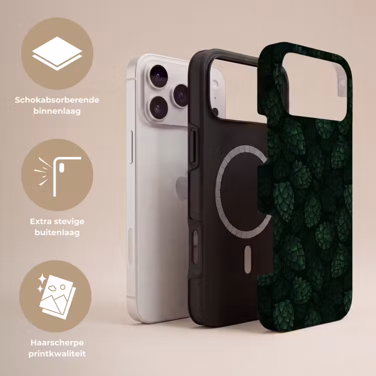Telefoonhoesje Toughcase - Donker - Groen - Hopbellen - Botanisch - Illustratie — 3