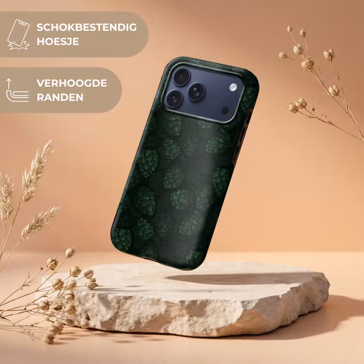 Telefoonhoesje Toughcase - Donker - Groen - Hopbellen - Botanisch - Illustratie — 5