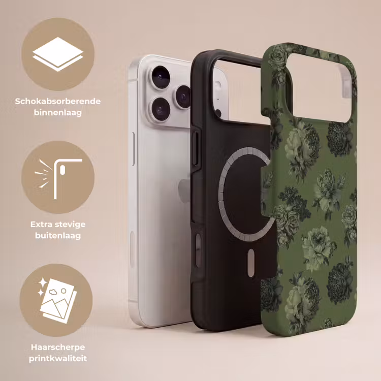Telefoonhoesje Toughcase - Klassiek - botanisch - Olijfgroen - Bloemen — 3