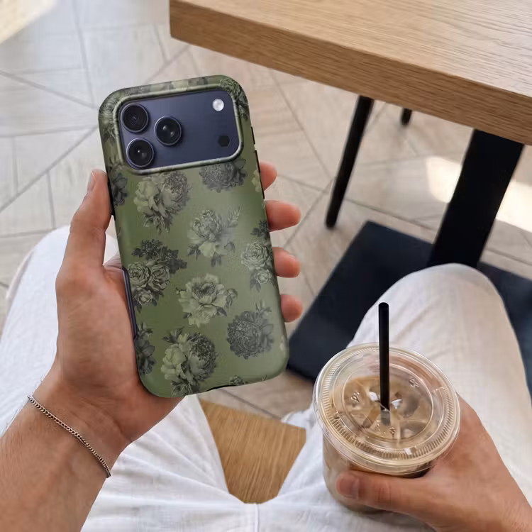 Telefoonhoesje Toughcase - Klassiek - botanisch - Olijfgroen - Bloemen — 4