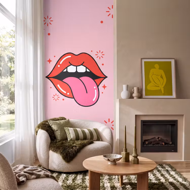 Behang - Lippen - Tong - Pop-art - Kleurrijk - Roze — 1