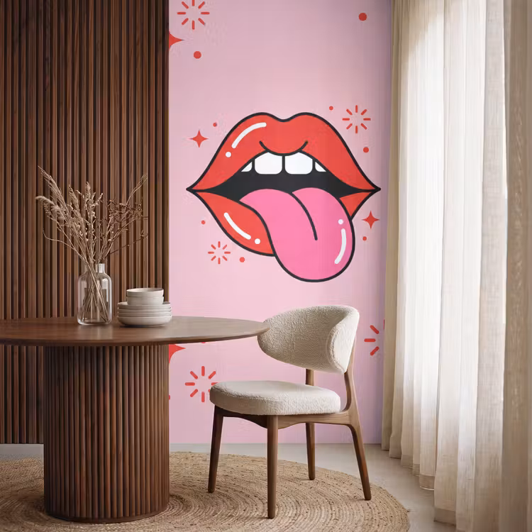 Behang - Lippen - Tong - Pop-art - Kleurrijk - Roze — 4