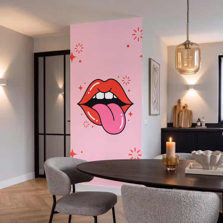 Behang - Lippen - Tong - Pop-art - Kleurrijk - Roze — 5