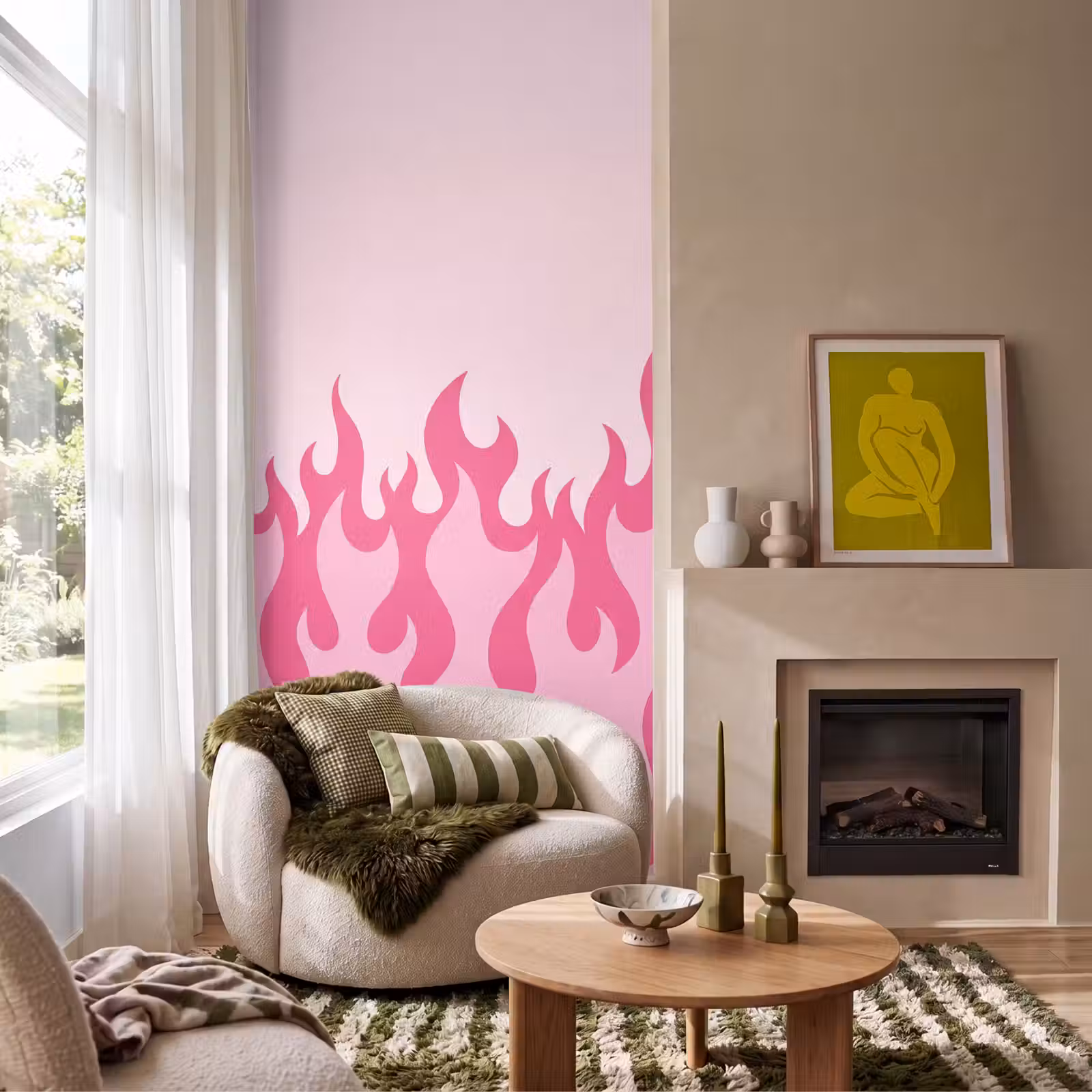 Behang - Vlammen - Patroon - Abstract - Modern - Roze — 1