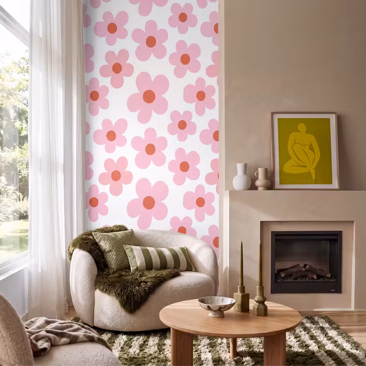 Behang - Bloemen - Patroon - Modern - Roze - Wit — 1
