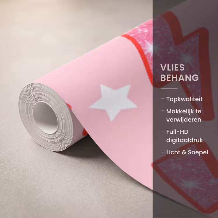 Behang - Patroon - Bliksem - Ster - Glitter - Roze — 3