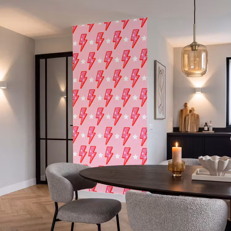 Behang - Patroon - Bliksem - Ster - Glitter - Roze — 5