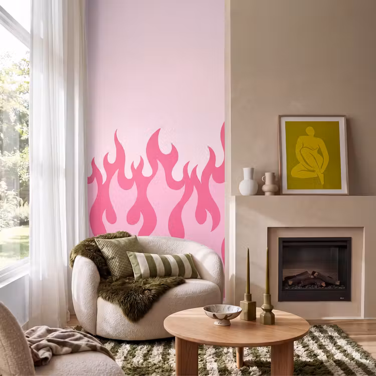 Behang - Vlammen - Patroon - Abstract - Modern - Roze — 1