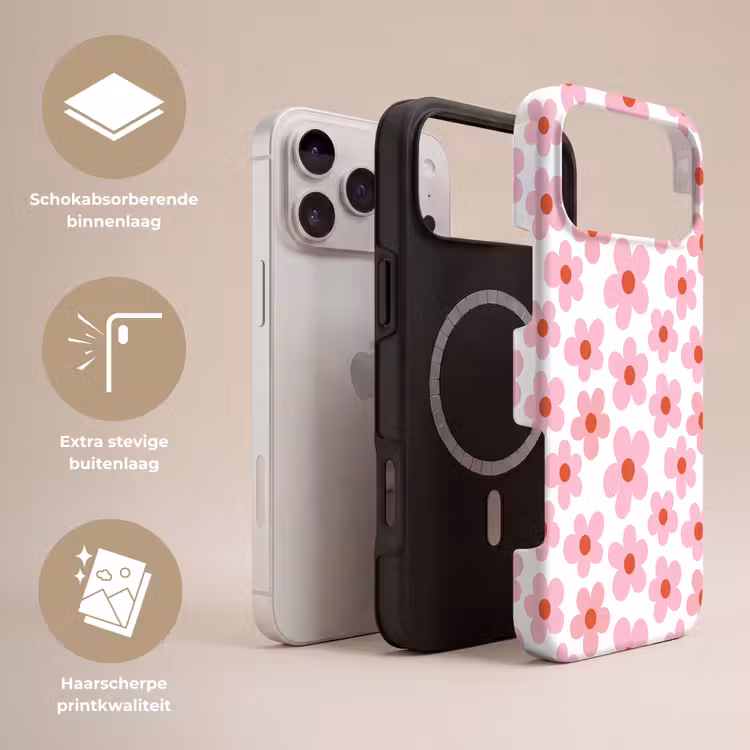 Telefoonhoesje Toughcase - Bloemen - Patroon - Modern - Roze - Wit — 3