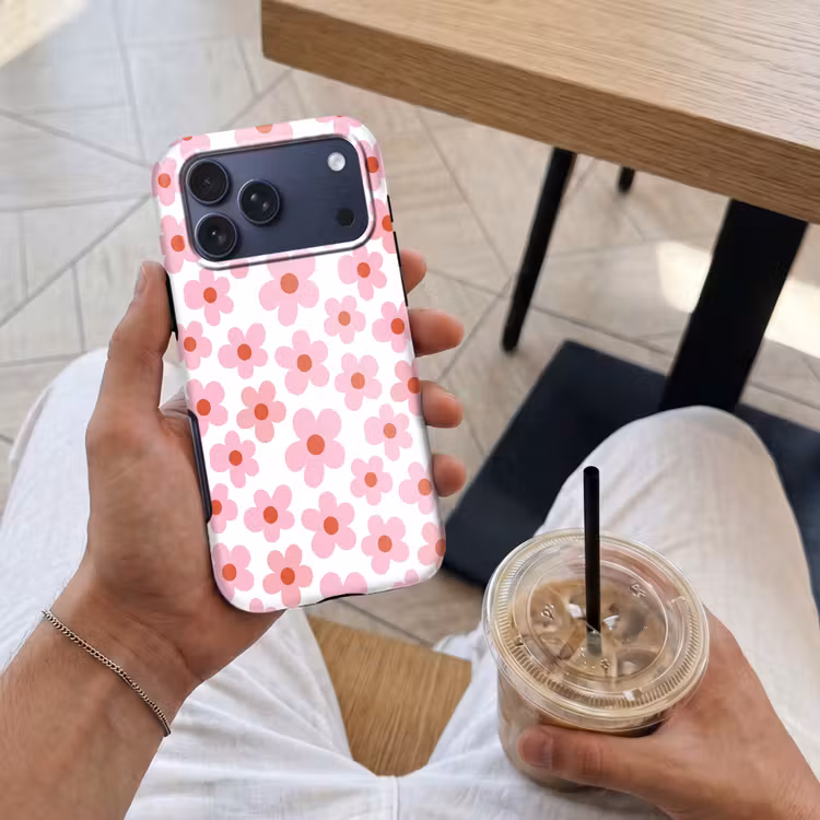 Telefoonhoesje Toughcase - Bloemen - Patroon - Modern - Roze - Wit — 4