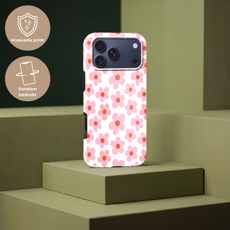 Telefoonhoesje Toughcase - Bloemen - Patroon - Modern - Roze - Wit — 7