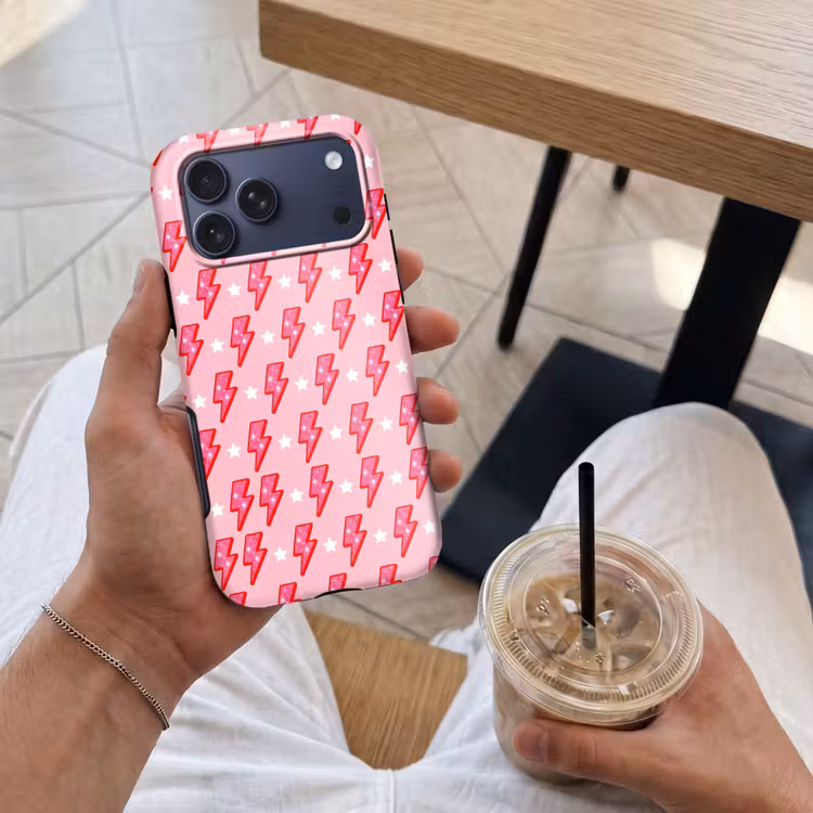 Telefoonhoesje Toughcase - Patroon - Bliksem - Ster - Glitter - Roze — 4