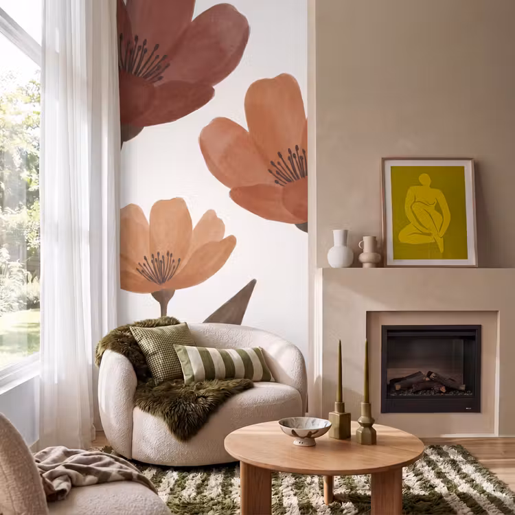 Behang - Bloemen Aquarel Terracotta