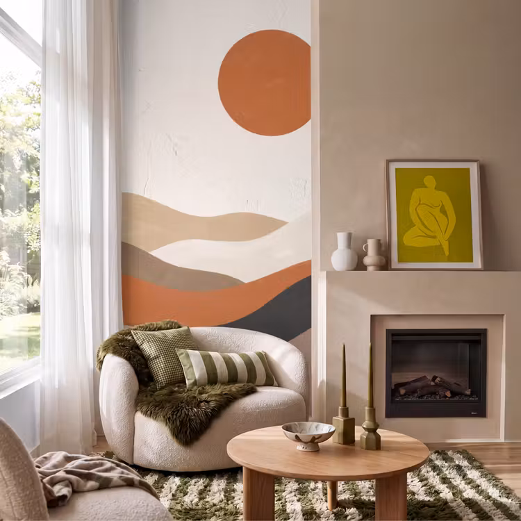 Behang - Abstract Landschap Terracotta Zon