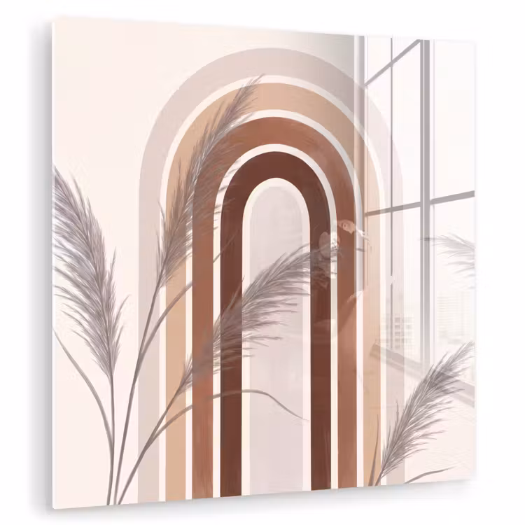 Glas schilderij - Pampasgras Boho Regenboog